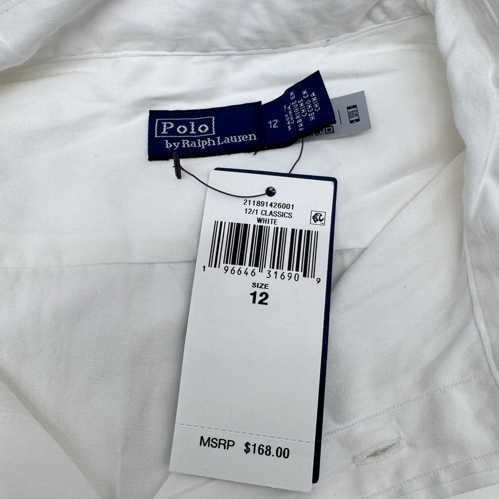 Polo Ralph Lauren Women's Size 12 L White Cotton Button-Up Shirt Extended-cuff - Picture 7 of 10